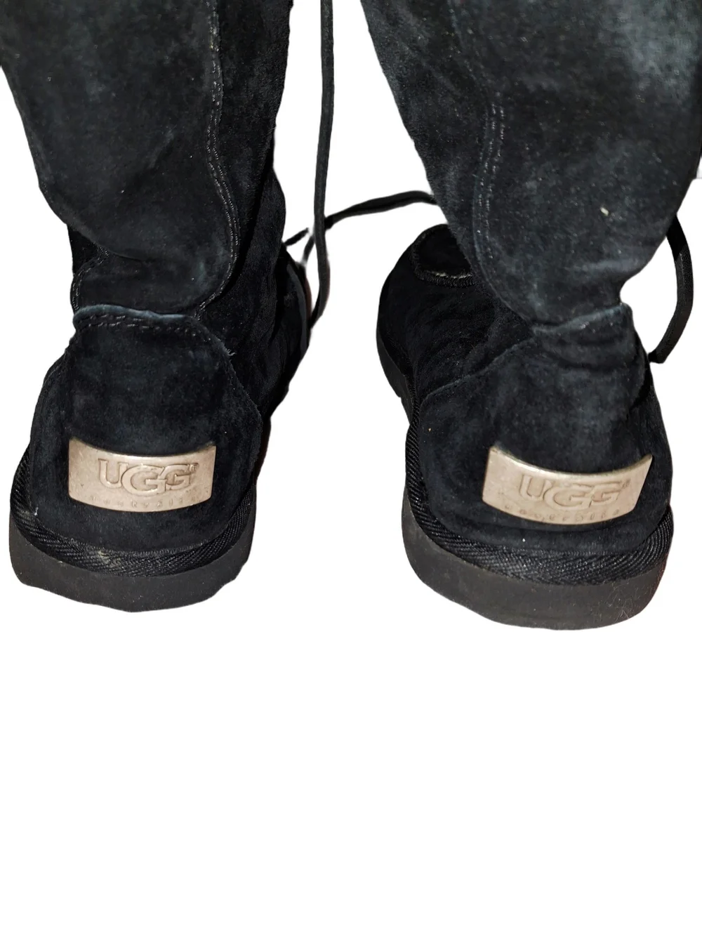 Ugg Black Suade Lace Up Cabincore Sz 7 Winter Moccasin Leather Boots